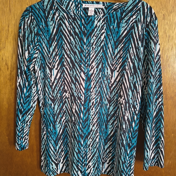 JM Collection Tops - Avenue Women's Teal and Black Patterned Top